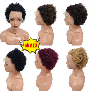 Letsfly Promotion $10 13x4 Lace Frontal <b>Wigs</b> Short Cut Pixie Curly 100% Human <b>Wig</b> Brazilian Hair Colored <b>Wigs</b> Wholesale Factory - Product Image 1