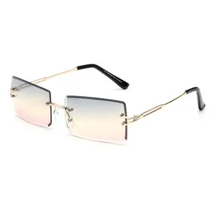 Vintage Gradient Rimless Sun Glasses Sunglasses Metal Rectangle Custom Logo Retro Fashionable UV400 Hot Unisex Multi Color PC ZT