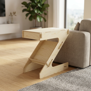 Tavolino alto moderno in legno di betulla naturale 12mm con forma a z e sistema ad incastro, per soggiorno e ufficio. Di WLLALLA - Product Image 4