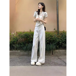 2025 nouveau taille haute respirant Style droit Niche plissé jambe large jean polyvalent coupe ajustée pantalon de nettoyage pour le printemps automne - Product Image 1