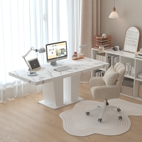 Table de salle à manger/cuisine extensible et convertible 6-10 personnes, plateau moderne en faux marbre blanc, base à double colonne, étanche, pour hôtel