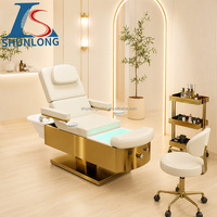 Table de massage électrique multifonctionnelle à 3 moteurs, inclinable et réglable, pour soins esthétiques, extensions de cils et shampoing, avec circulation d'eau