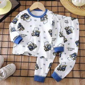 Ensemble pyjama thermique à manches longues pour enfants 2 pièces Vêtements de nuit chauds d'hiver Imprimé de dessin animé Unisexe Coton respirant Pyjamas Garçons Filles - Product Image 3