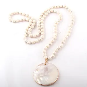 Collar personalizado de moda para mujer, collar de piedra turquesa blanca Natural, collar con colgante de Cruz de Flecha de cuerno de concha Irregular - Product Image 2