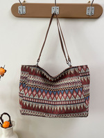 Nouveau style sac à dos en polyester peluche pour trajets quotidiens - Sac fourre-tout à bandoulière tendance style ethnique grande capacité en toile