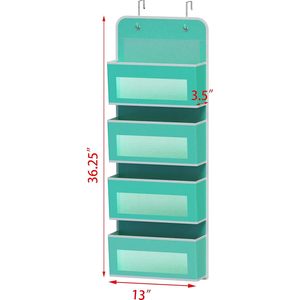 4 Pocket Over Door <b>Hanging</b> Organizer Turquoise Baby <b>Storage</b> Closet <b>Wall</b> Mount Fabric Organizer - Product Image 2