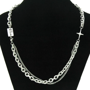 Pendentif croix serti de diamants pour homme et femme, longue chaîne de clavicule à double couche, collier de danse hipster pour boîte de nuit - Product Image 1