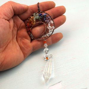 Pendentif en cristal Arbre de Vie chauffant pour la vente en gros, Galets naturels, Attrape-soleil, Modèle artisanal en mosaïque d'améthyste, Décoration de Noël polie - Product Image 2