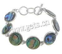 Bracelets en nacre plate ronde plaquée couleur platine avec laiton 18x18x3mm, longueur environ 8 pouces, 746718 - Vente Flash