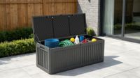 Boîte de rangement extérieure de 103 gallons, boîte de rangement extérieure verrouillable et étanche pour le jardin, bac de rangement pour tuyau d'arrosage, outils de jardin