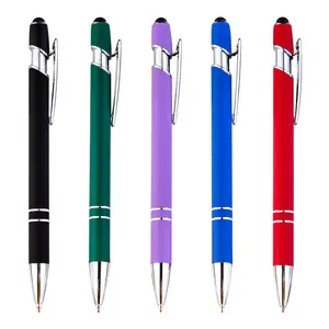 Özel Logo Metal tükenmez kalemler ile yeni çok fonksiyonlu kauçuk Metal tükenmez kalem Stylus yumuşak dokunmatik ekran kalemi