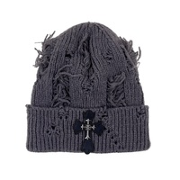 Bonnet tricoté hiver à rivets et motifs croisés, chaud, élégant, streetwear, décontracté, polyvalent, vintage, effet vieilli, style hip-hop