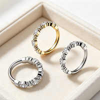 Anneau de piercing interne en titane stérile F136 de 16G avec zircone cubique taille marquise, pour l'oreille, le nez, le septum et le corps