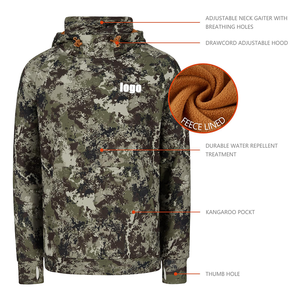 Wholesale Custom Men's Outdoor Fishing <strong>Fleece</strong> Hoodie With Neck Gaiter Water Resistant Performance <strong>Hunting</strong> Sweatshirt
