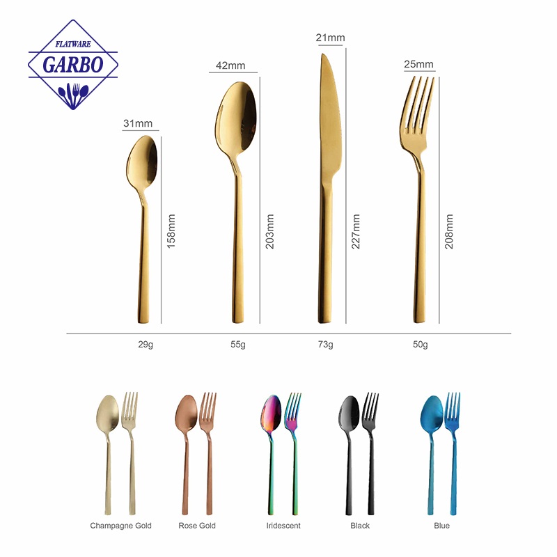 Wholesale 24pcs PVD Champagne Gold Stainless Steel 410/13-0 Cutlery Set Knife Fork Dinner Spoon Tea Spoon for Hotel Restaurant · image 6