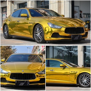 PVC Vinilo PET 1,52x17M Liberación de aire Anti Scratch <span class=keywords><strong>Chrome</strong></span> Gloss Gold Auto Car Body Foil Laminación Película Rollo Envoltura Pegatinas Revestimiento - Product Image 2