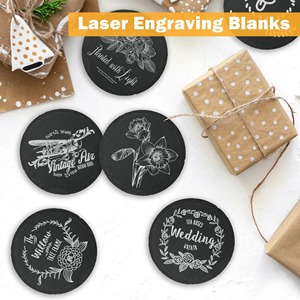 Black Slate Stone <b>Coasters</b> Round <b>Drink</b> <b>Coasters</b> Bulk Laser Engraving Mats and Pads for Home Bar Kitchen - Product Image 2