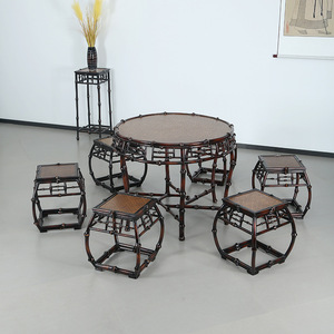 <b>Bamboo</b> Tang Style Drum <b>Table</b> Round Coffee <b>Table</b> Handmade Chinese Design - Product Image 2