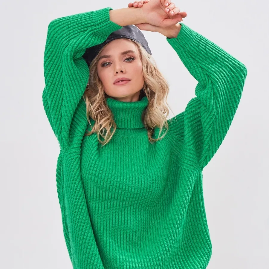 Pullover Rajut Wanita, Turtleneck Lengan Panjang Atasan Sweater Perempuan Musim Dingin
