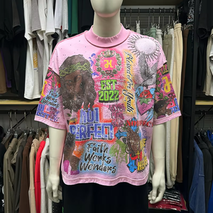 DIHUI T-shirt da uomo di lusso in cotone pesante con stampa DTG, taglio e cuciture Y2K, stampa all-over con strass a diamante, vestibilità ampia - Product Image 4