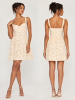Vestido Mini con Tirantes Anchos y Escote Corazón, Estampado Floral Pequeño en Color Amarillo Crema, Nueva Colección Verano 2026, Gran Venta en EE. UU. y Australia