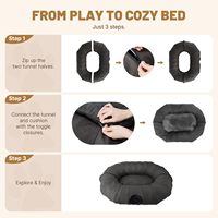 Lit tunnel 2-en-1 pour chats d'intérieur, type donut, avec tapis et jouet boule en peluche, en lin anti-griffures