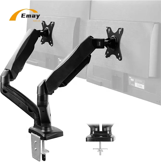 Factory Deliver Direct Aluminum Dual Monitor Monitor Arm Gas Spring Desk Mount Elemental Black