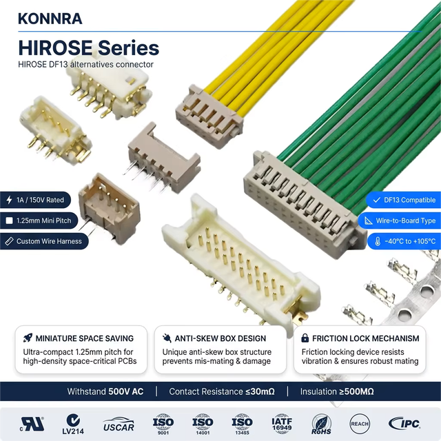 Custom Notebook PC Wire Harness 1.25mm Pitch Wire to Board Connector Equivalent to Hirose DF13 Crimp Terminal Receptacle Joint