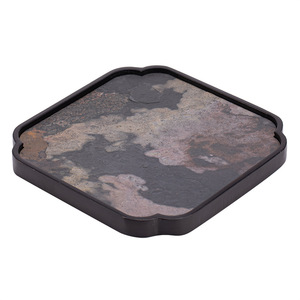 Plateau à thé Wabi Sabi rond en pierre, support pour théière domestique, fait main, durable - Product Image 5