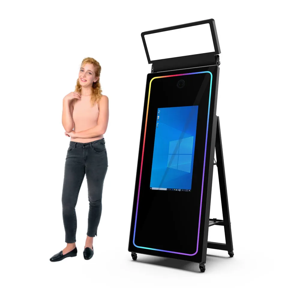Newest Mini Vanplex 2023 Round Tower Oval Photo booth Shell Cube Machine Touch Screen Interactive Selfie Beauty Magic Mirror