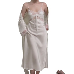 Ensemble <span class=keywords><strong>de</strong></span> robes <span class=keywords><strong>de</strong></span> chambre en <span class=keywords><strong>satin</strong></span> respirant pour femmes, super longues, à manches longues, en soie respirante, pour l'été - Product Image 1