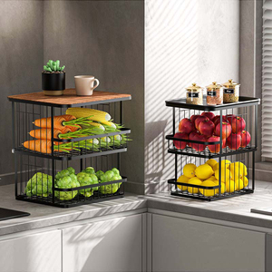 Giỏ Đựng Rau Củ Và Trái Cây Có Thể Xếp Chồng Lên Nhau Có Dây Bằng Gỗ Bền Chắc Giỏ Đựng Thức Ăn 2 Tầng - Product Image 1