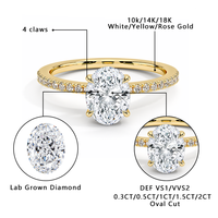 Bague de fiançailles en or massif 10k 14k 18k avec diamant de laboratoire ovale taille pavé Starsgem 1ct 2ct D VVS2 certifié IGI