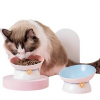 Gamelle personnalisée pour chat, protection cervicale, design incliné peu profond à motif floral, pour chaton