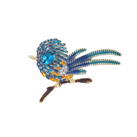 Broche Oiseau Bleu en Alliage avec Strass et Plume, Bijou pour Femme, pour Costume, Veste, Cardigan, Cadeau