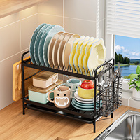 Étagère de cuisine organisateur de vaisselle multi-fonctionnel égouttoir support baguettes métal rangement égouttoir cuisine évier Organisation