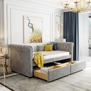 Modern Stylish Sturdy Fabric Living Room Sofa Twin Single Linen Fabric <strong>Day</strong> <strong>Bed</strong> Sofa <strong>Beds</strong> <strong>With</strong> Two <strong>Drawers</strong> - Product Image 1