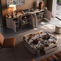 Support de téléviseur et table basse de luxe modernes avec cadre en acier inoxydable et dessus en marbre et table en or avec meuble de rangement pour meubles de salon