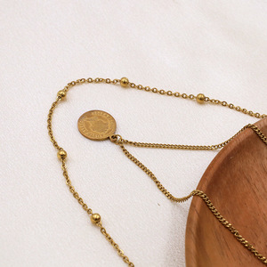 French Style Double Layer Necklace Gold Coin Pendant Zinc Alloy Chain Fashion Jewelry for Women - Product Image 2