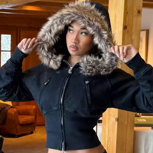 Sweat-shirt pour femme en polaire pelucheux ODM, style européen et américain, rétro, avec fermeture éclair, personnalité, taille cintrée, nouvelle collection hiver 2025 - Product Image 1