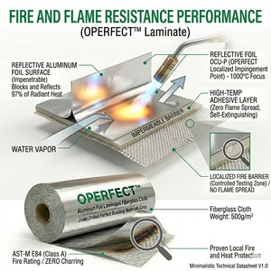 Toile en fibre <span class=keywords><strong>de</strong></span> verre avec feuille d'aluminium ignifuge OPERFECT, conforme ASTM E84, protection thermique, écologique, pour conduits HVAC extérieurs et tuyaux <span class=keywords><strong>de</strong></span> chaudière - Product Image 4