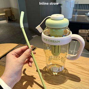 แก้วน้ำลายไอศกรีมสุดฮิต พร้อมหลอดและที่คน ขนาดใหญ่ ใช้ซ้ำได้ มีหูหิ้ว - Product Image 4