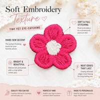 Patch brodé mini fleur rose vif de 1,6 cm, appliqué à coudre pour vêtements, sacs, chapeaux, accessoires pour cheveux et ensemble de décoration artisanale DIY.