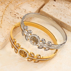 Bracelet en acier inoxydable plaqué or 18 carats, sans ternissement, avec cristal de zircon <span class=keywords><strong>champagne</strong></span>, inspiré de l'arbre de vie du Cachemire - Product Image 6