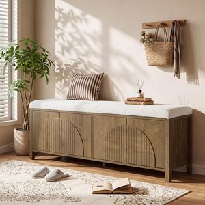 Banc à chaussures en bois SENYU avec coussin et rangement, organisateur d'entrée moderne, style scandinave, meubles de salon - Product Image 3