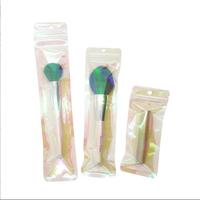 Pochette de pinceau de maquillage refermable transparent hologramme Laser Transparent en plastique fermeture éclair sac d'emballage pour perle stylo porte-clés