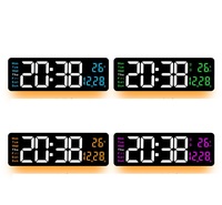 Jam dinding LED, layar besar Remote kontrol Digital elektronik warna jam dinding multifungsi Dekorasi Rumah kalender termometer Display