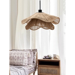 Lustre en corde de chanvre rond E27, lampe suspendue pour salon de thé, chambre à coucher, restaurant, style Wabi Sabi Zen, lampe à pétales artistique - Product Image 4