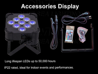 Projecteur LED PAR sans fil pour DJ de mariage, 9x18W RGBWA UV 6-en-1, alimenté par batterie, contrôle DMX512, Uplight