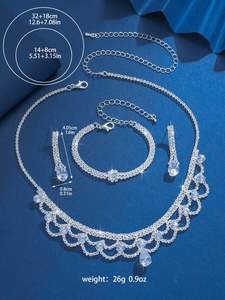 Elegantes Conjuntos de Joyería de Moda para Fiestas Nocturnas - Venta al por Mayor de Pendientes de Cobre con Diamantes de Imitación, Collares y Accesorios para Novias en Oro/Plata - Product Image 6